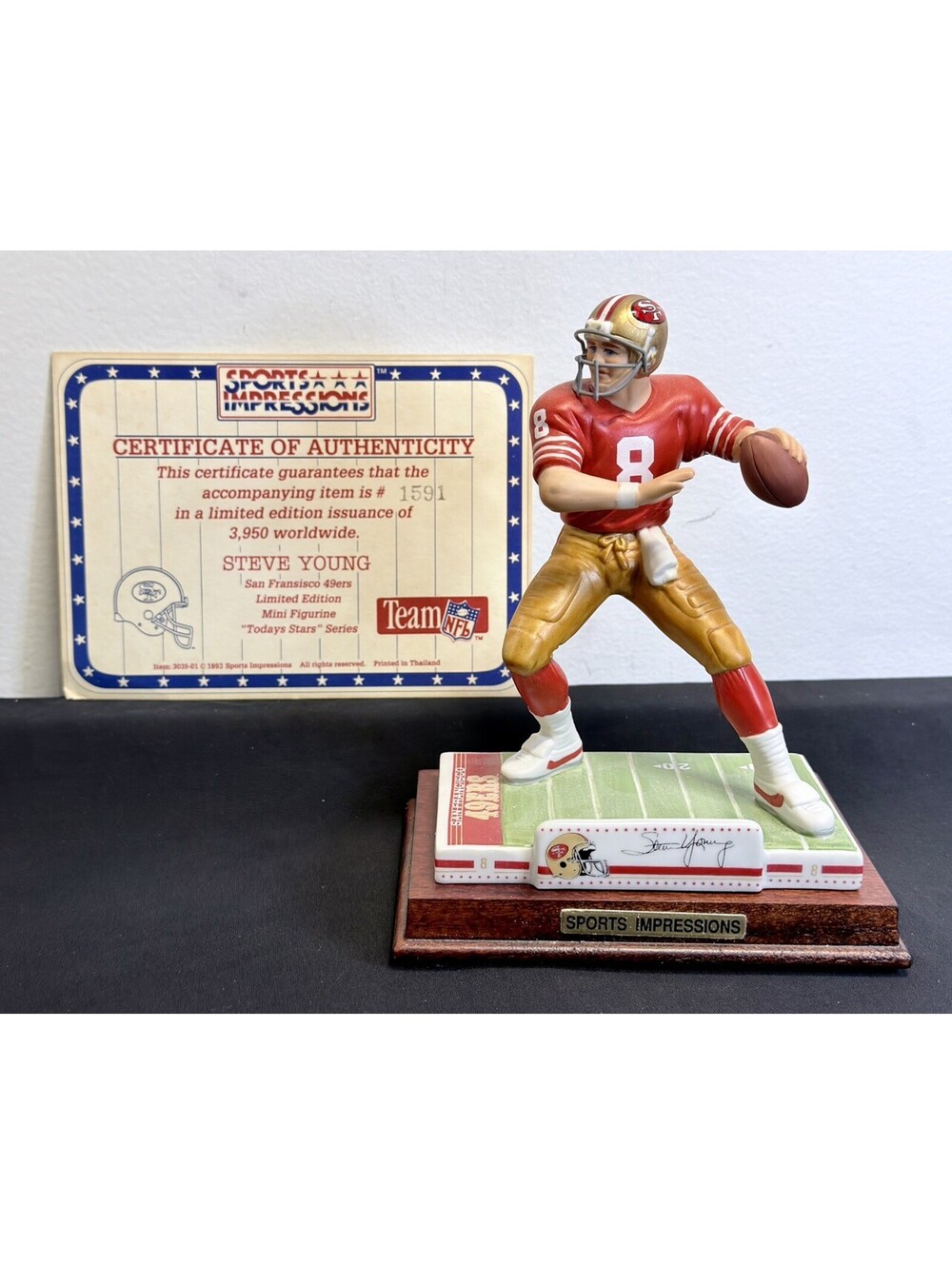 Steve Young Sports Impression Figurine #1591/3950 San Francisco 49ers COA